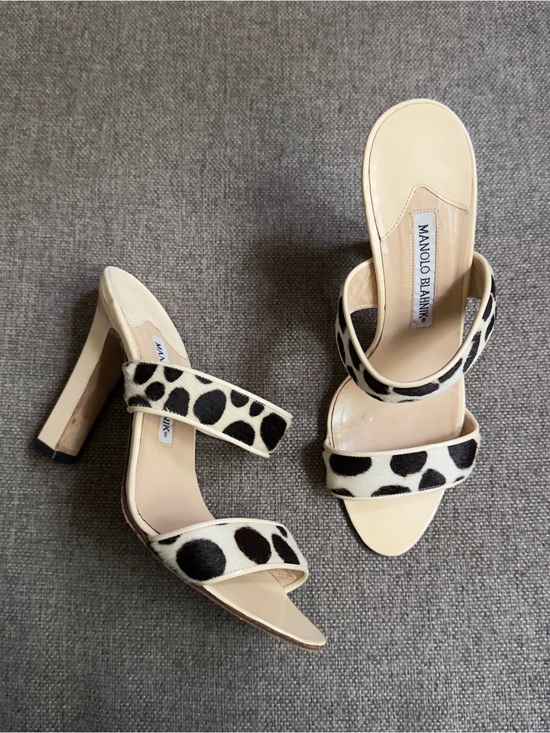 Manolo Blahnik Shoes - Vintage Manolo Blahnik pony hair & patent leather Dalmatian heels